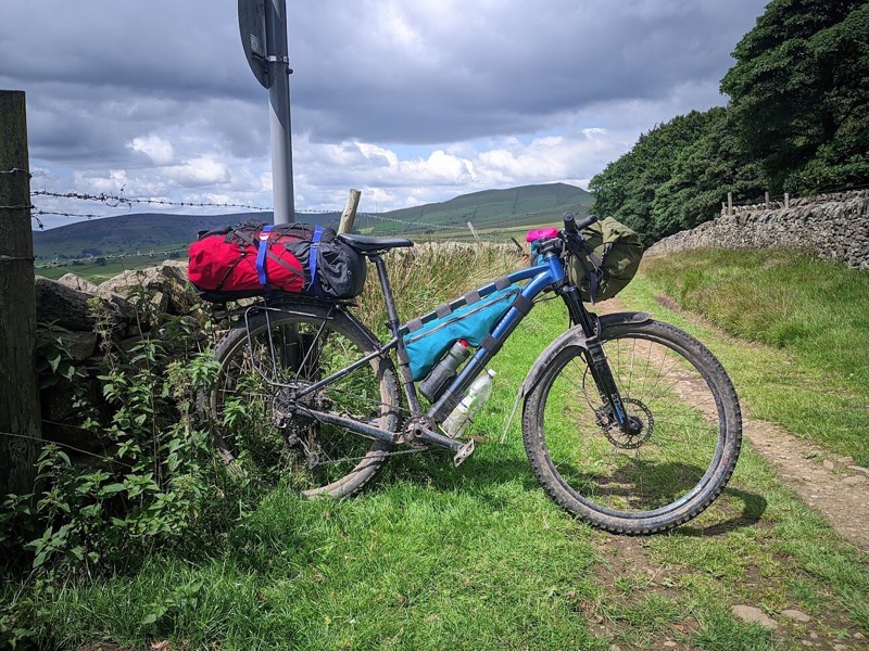 Bike with backpack on rack