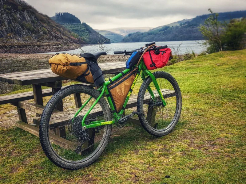 Bike with seat pack, frame bag and handlebar bag