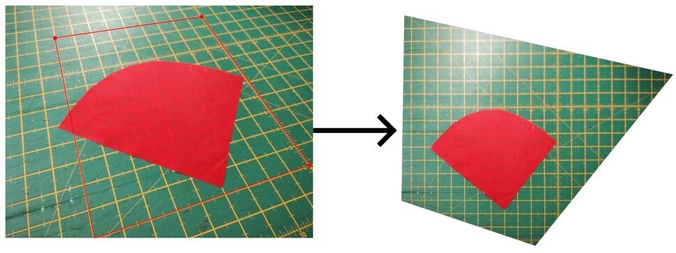 Example of a distorted image and the corrected image using this tool