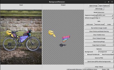 Overview screenshot of the background remover application running on linux