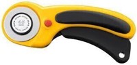An ergonomic rotary cutter with a circular blade.