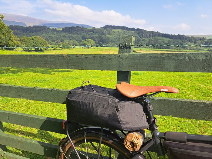 A photo of the zipped rack top bag in Scotland