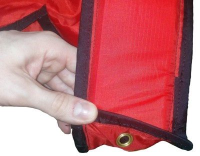 Inside of bag with seams bound in grosgrain ribbon