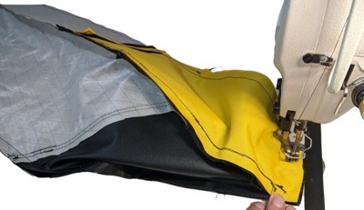 Closing the final seam of the gusset.